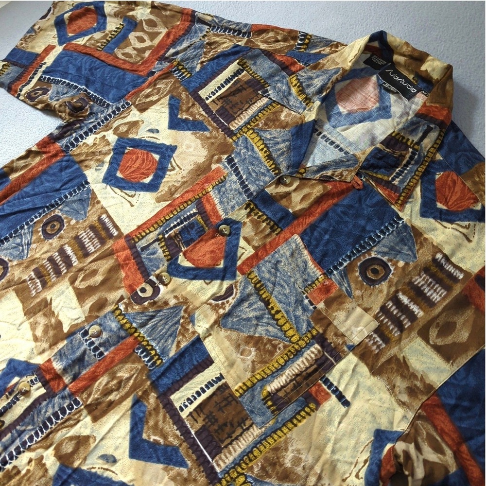 VTG Substudio Mens XL Abstract Geometric Rayon Camp Shirt Short Sleeve 90s Boho